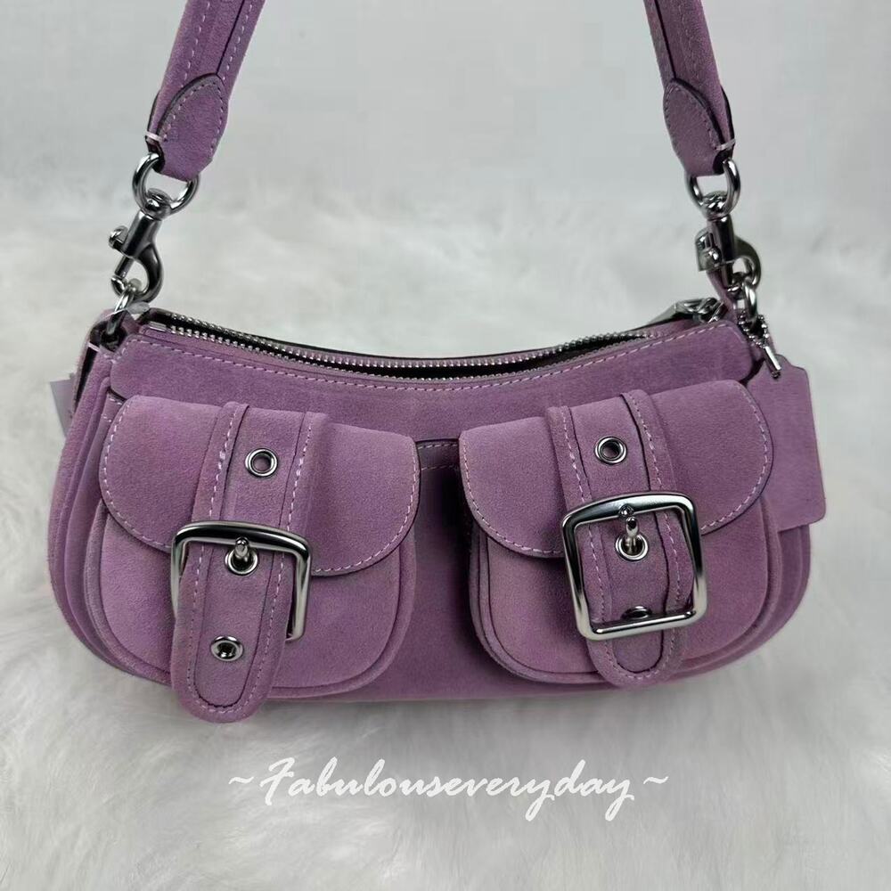 Coach Ashton Shoulder Bag Crossbody In Suede/Silver/Light Violet CDA95 NWT - Picture 2 of 7